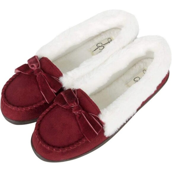 Women's Wine Red Bow Faux Fur Collar Pull On Plush Lining Slipper Boot Shoes - Picture 5 of 9